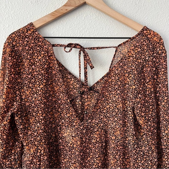 Mossimo Black Orange Micro Floral Flowy Boho Top- Size M - Picture 5 of 11